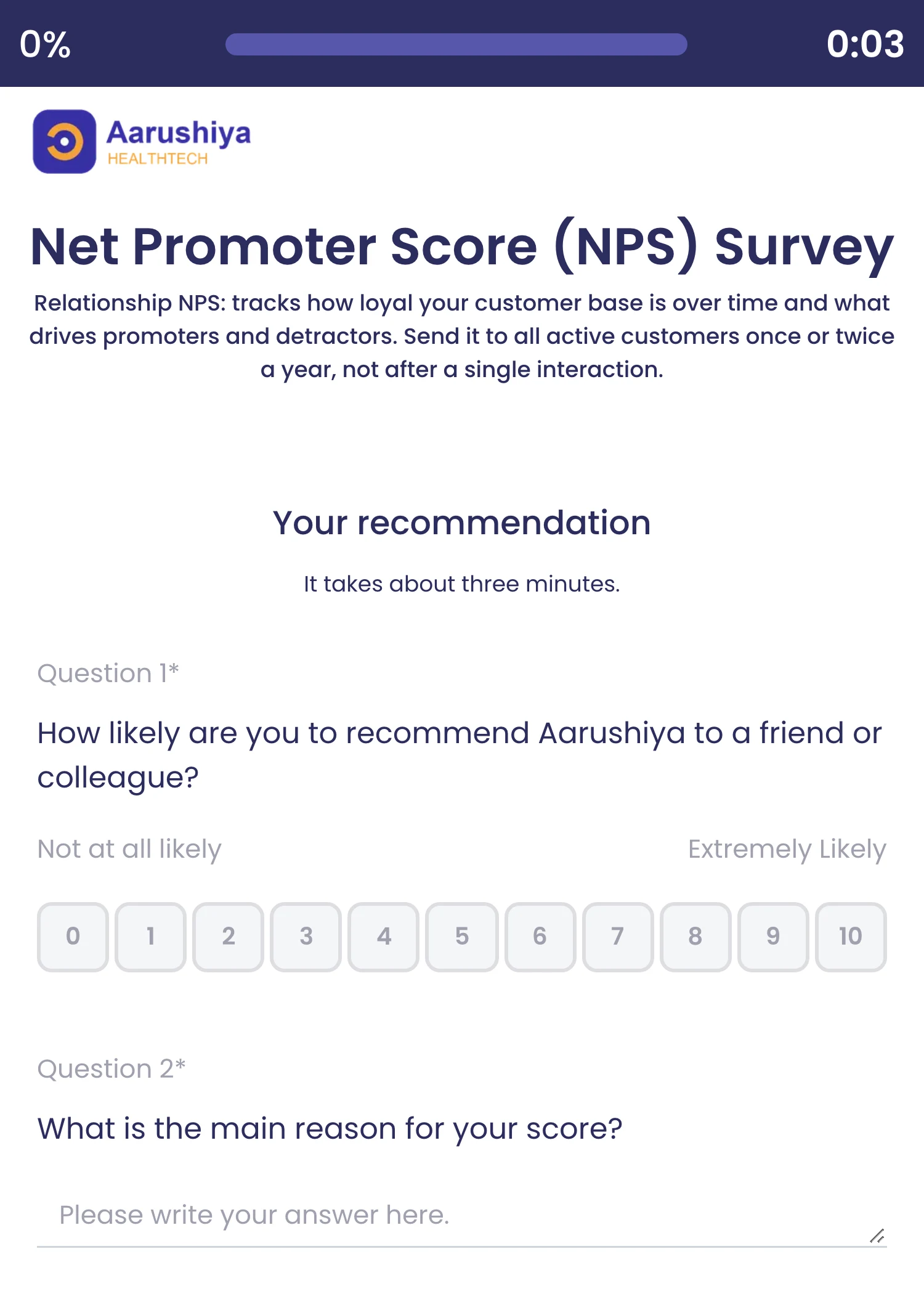 The first page of the Net Promoter Score (NPS) Survey template preview.