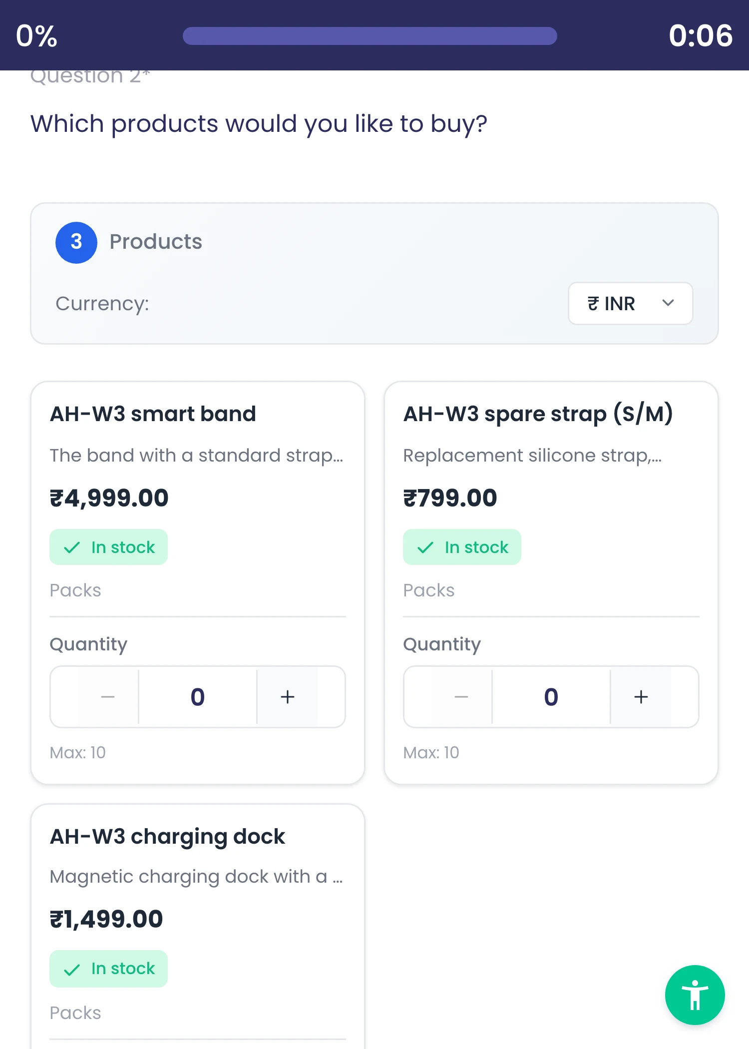 Product cards on the first page of the Product Purchase Form template.