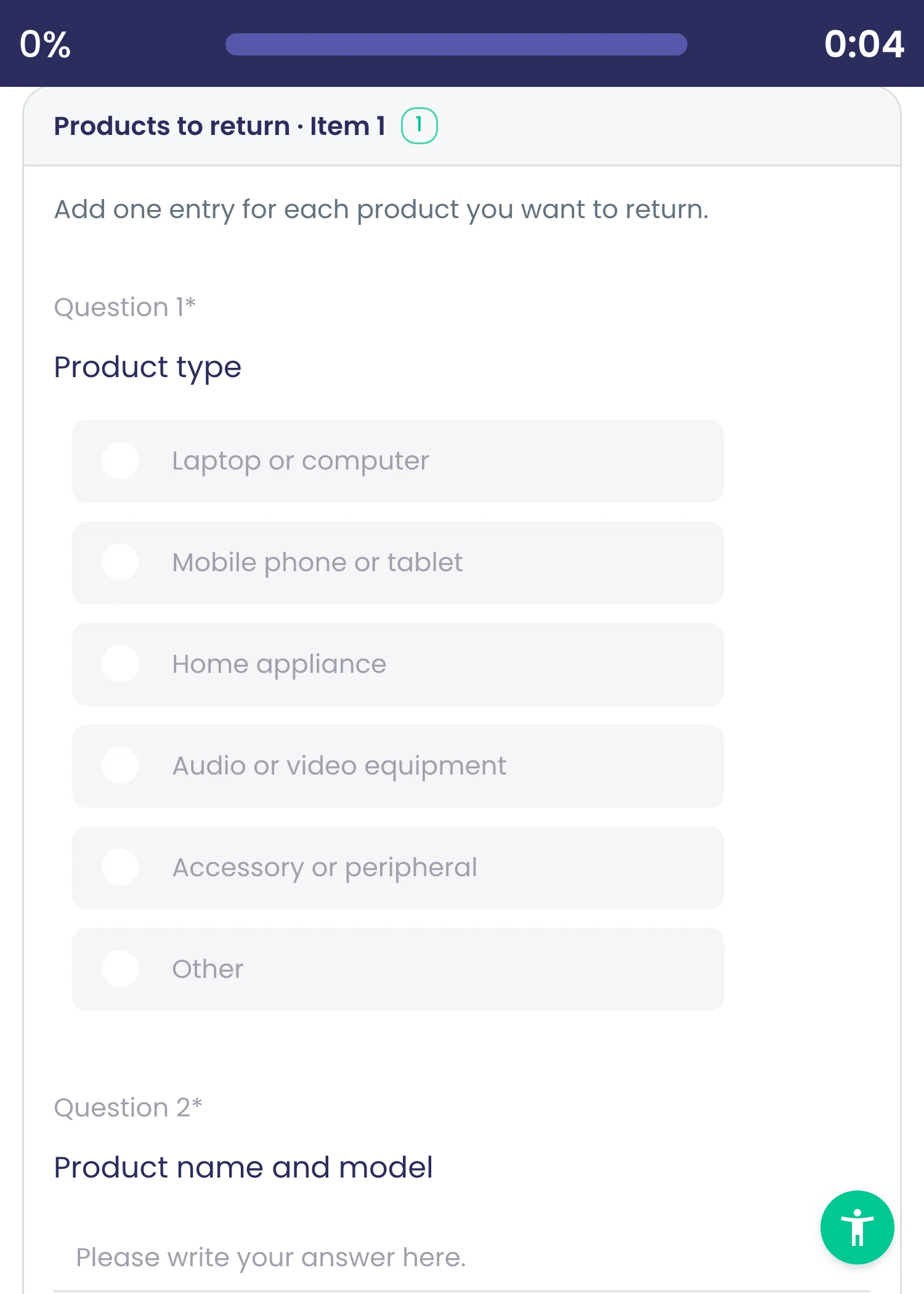 Return Merchandise Authorization template preview: preferred resolution and the repeatable products section.