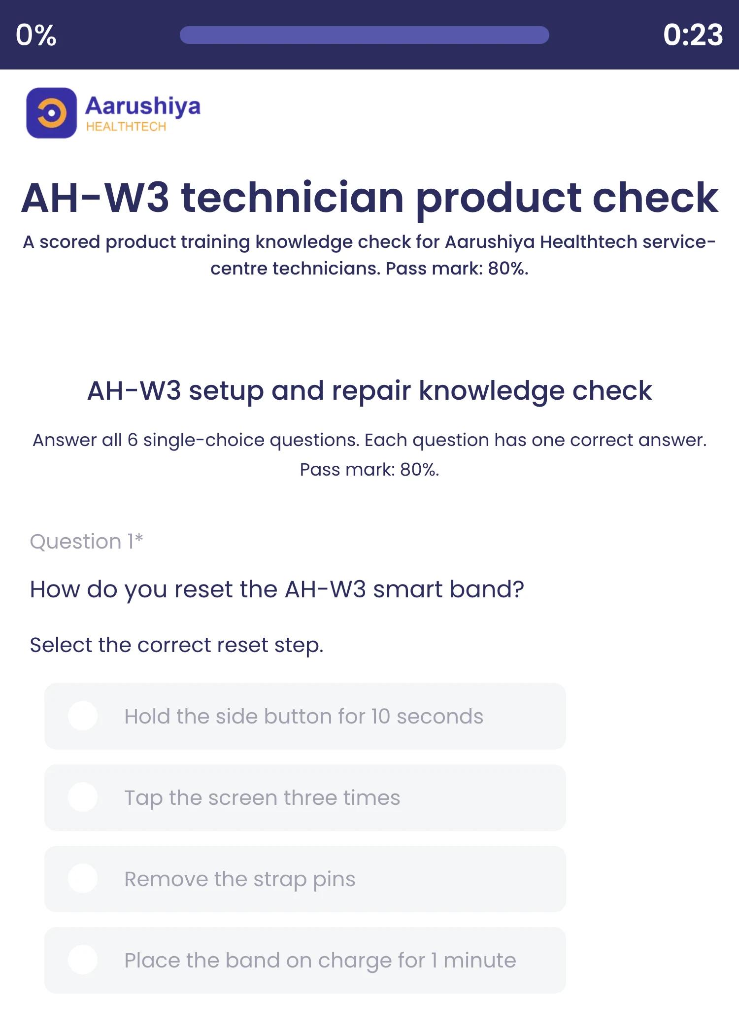 Product Training Knowledge Check template preview: two multiple-choice questions on its first page.