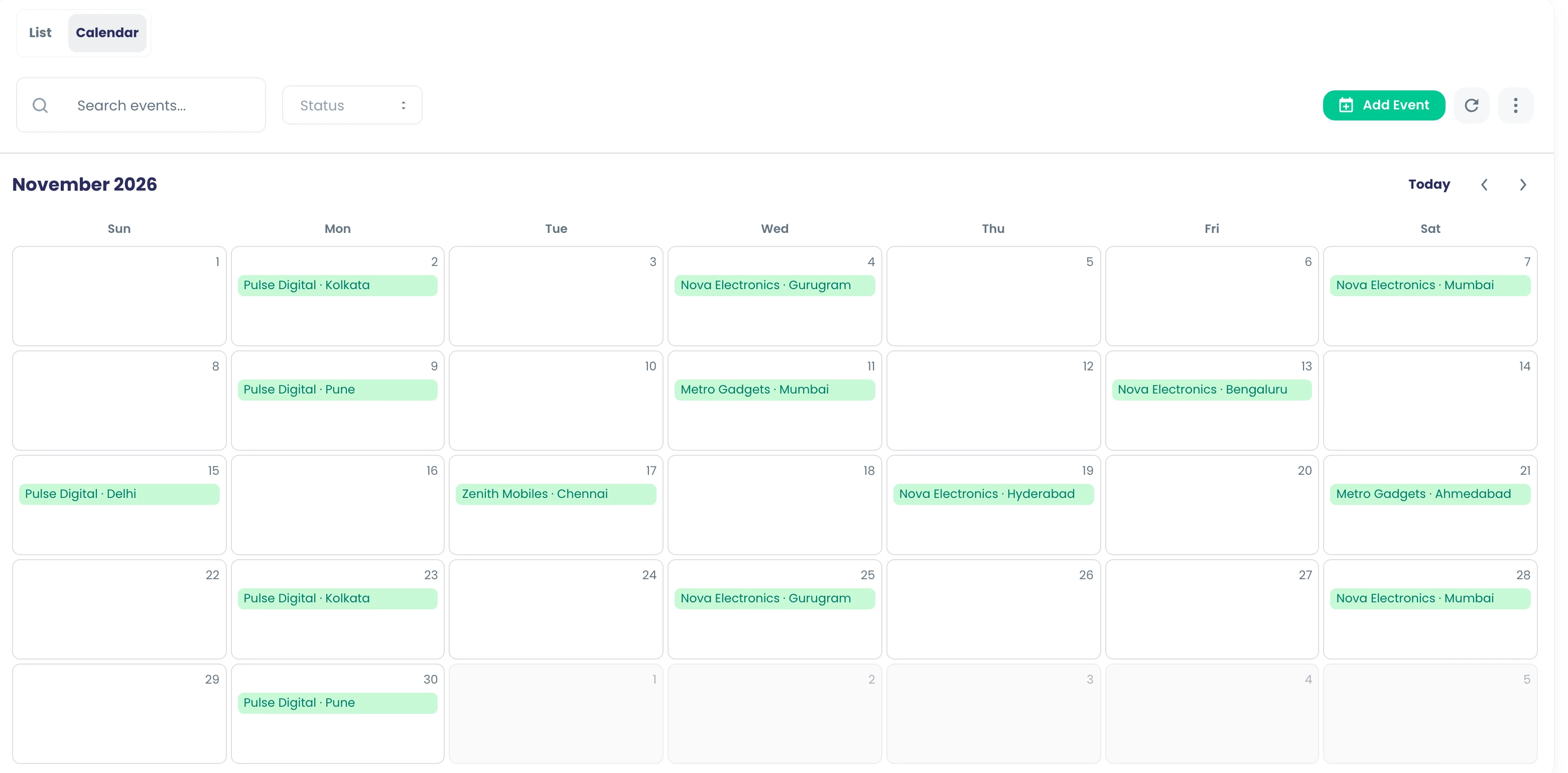 The Planner calendar for November 2026, one chip per store activation