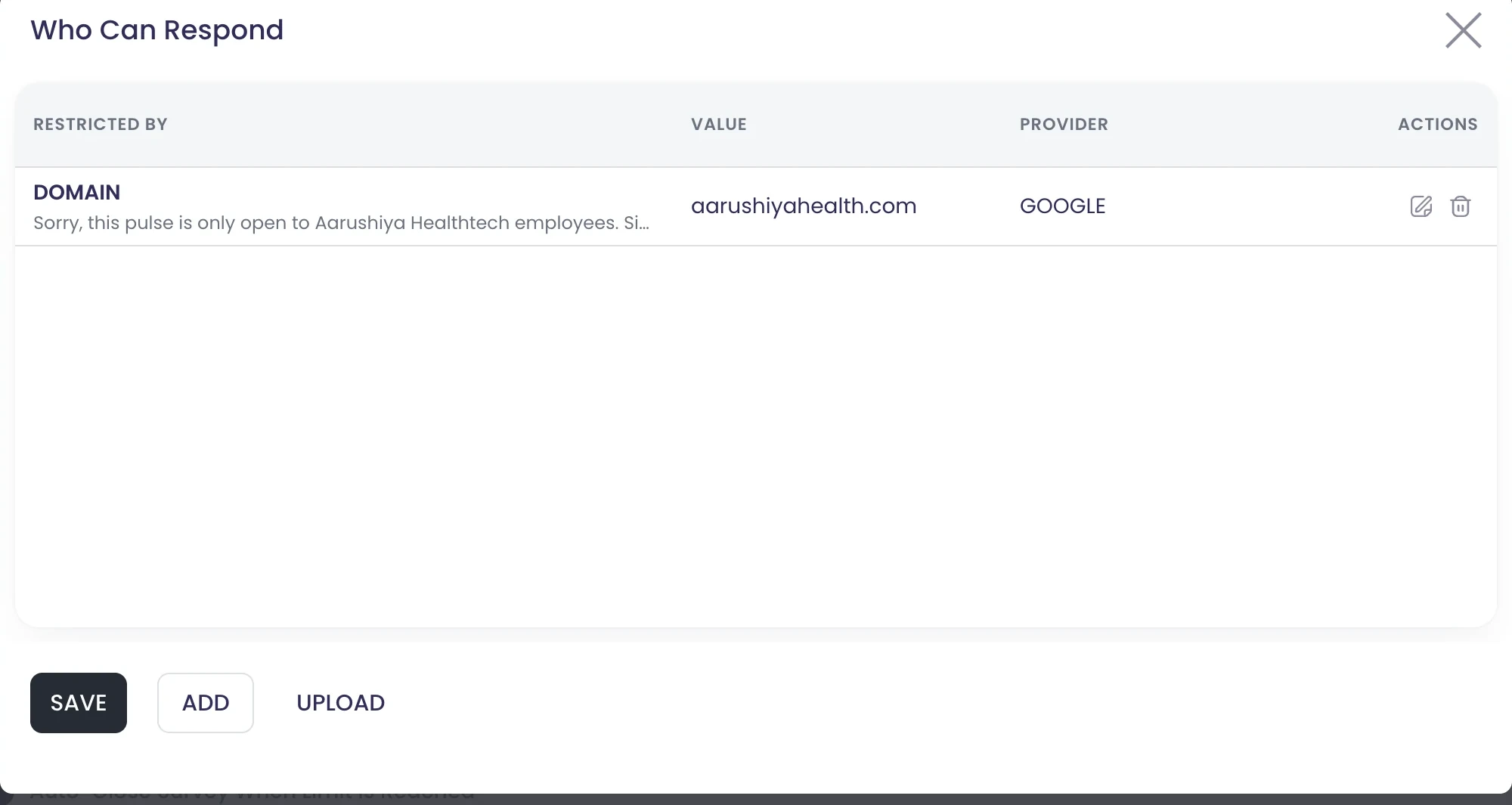 Wer an der AH-Quartals-Pulsbefragung teilnehmen darf: nur Personen, die sich mit Google über die Domain aarushiyahealth.com anmelden, mit einer Meldung für alle anderen
